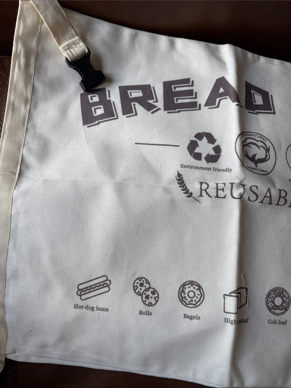 Reusable Bread Bag with Printed 'BREAD BAG' Logo - Cream